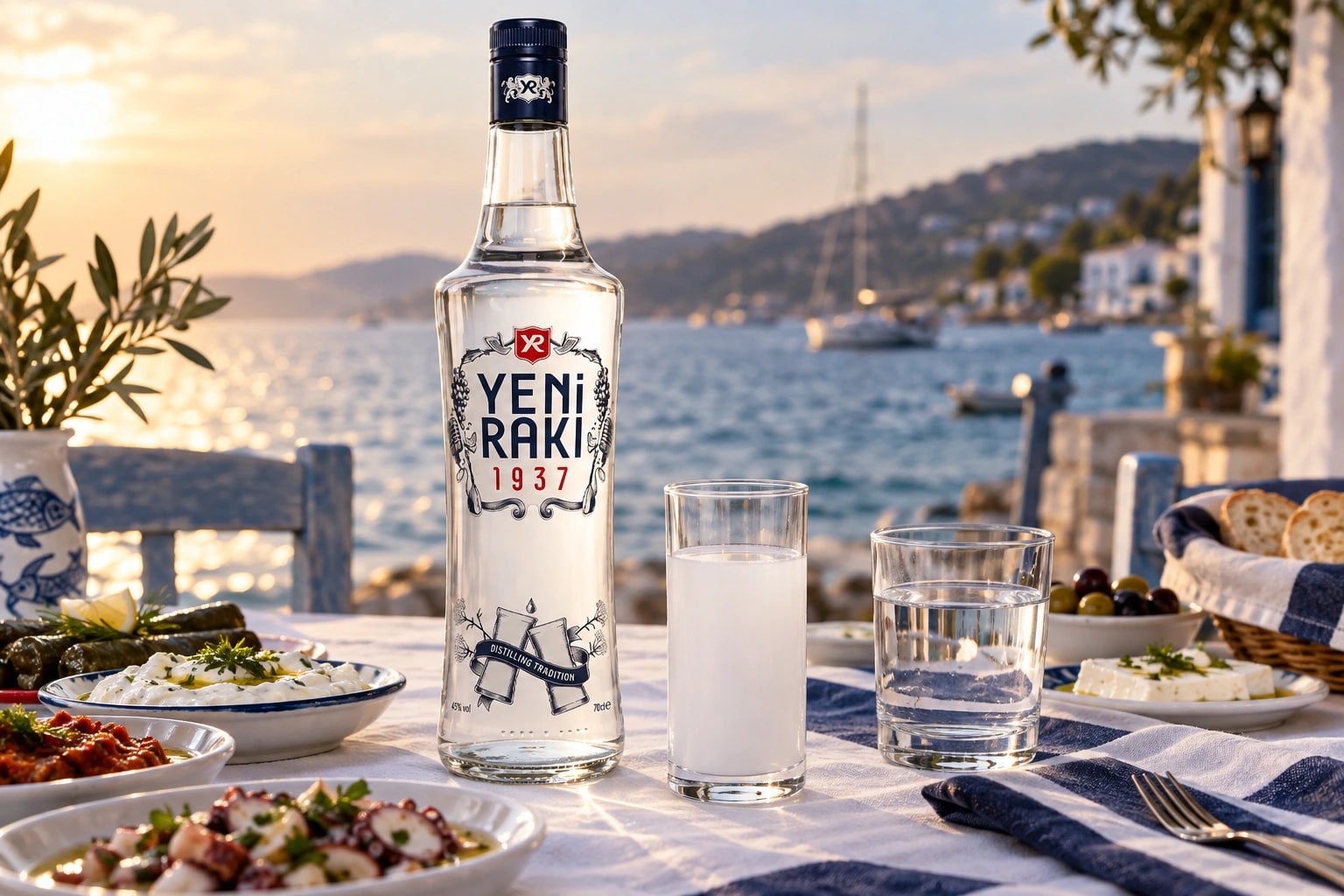Yeni Rakı 1937 with a straight-sided rakı glass and separate water glass